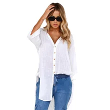 2019 Womens Tops and Blouses Fashion Voile Korean Fashion Clothing Long Sleeved Buttoned V-neck Irregular Women Plus Size Tops 2019 Womens Tops and Blouses Fashion Voile Korean Fashion Clothing Long Sleeved Buttoned V-neck Irregular Women Plus Size Tops
