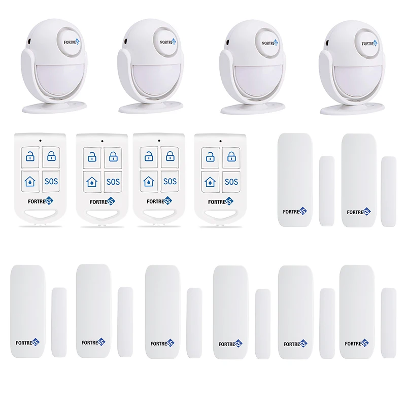 

Fortress 4 Sets Door Window Sensor High Quality PIR Motion Sensor for Home Security Alarm System All in one Burglar Host DIY Kit