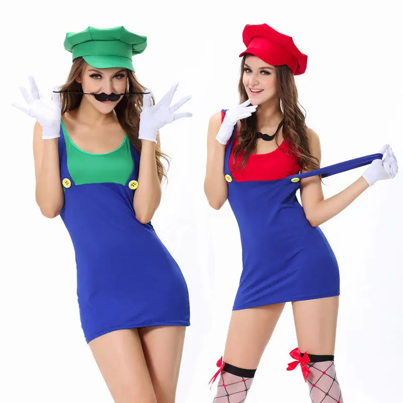 vocole sexy women super mario luigi bros halloween cosplay costume jumping plumber mini fancy dress costumes with hat m l xl in game costumes from novelty