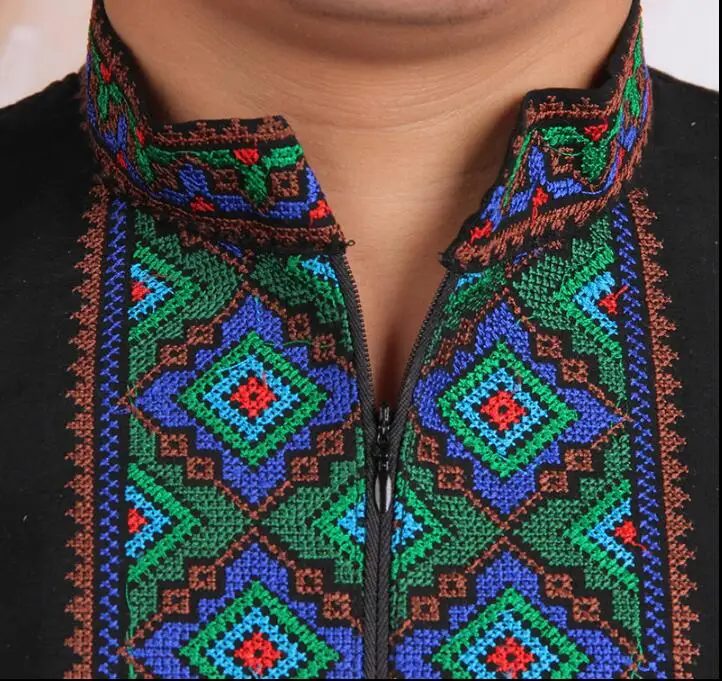 Летняя футболка с короткими рукавами Xinjiang Uygur Этническая Вышивка для мужчин