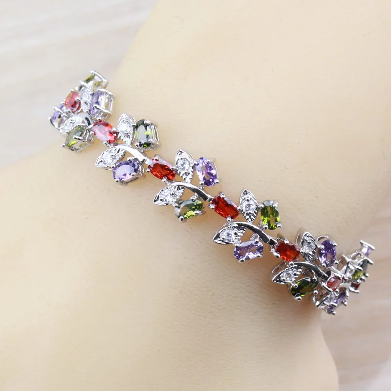 

Awesome Colorful Multi-Color Gems 925 Sterling Silver Bracelet Health Fashion Jewelry For Women Free Jewelry Box SL58