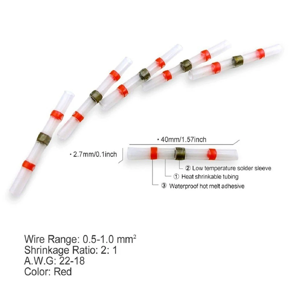 Термоусадочные стыковые соединители 10 шт. водонепроницаемый припой уплотнение термоусадочные стыковые соединители с паяльной втулкой