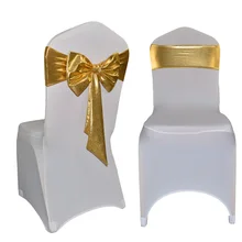 100 шт./лот Топ Класс Европа роскошные золотые/серебряные стрейч лайкра стул лук галстук группы Sash для Свадебная вечеринка украшения индивидуальные