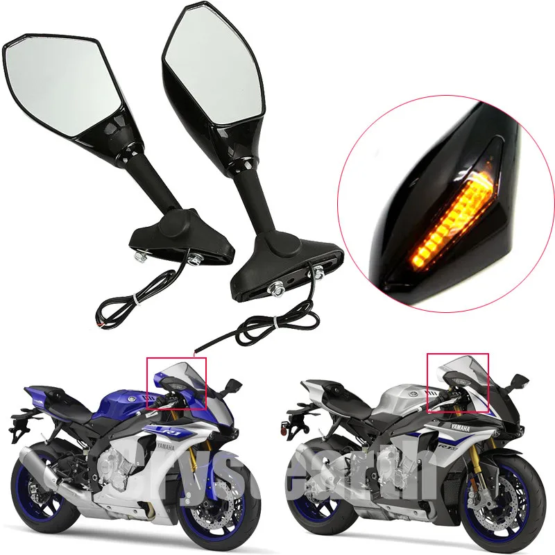 Left & Right Set Yamaha Black New Style Racing Mirrors YZF R1 2009-2012