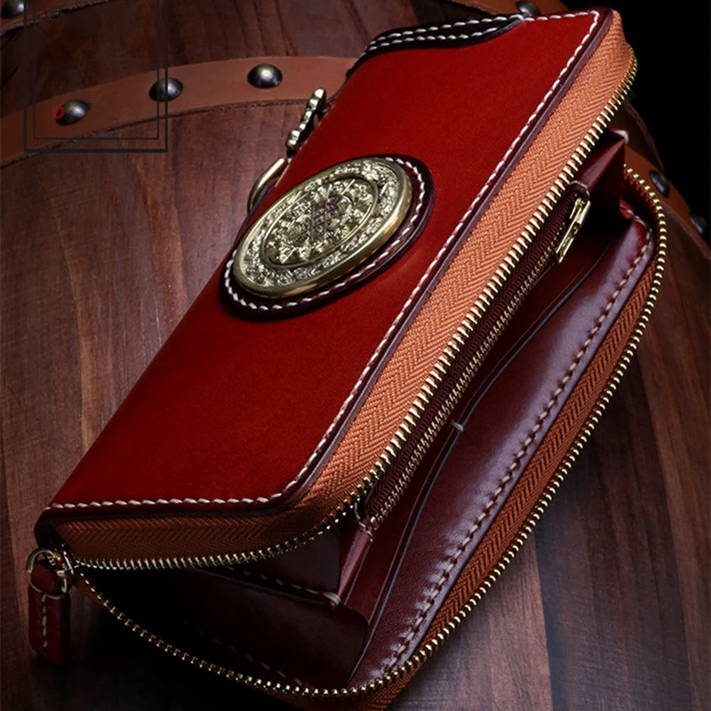 Billeteras baratas de cuero de vaca, monederos de cobre puro para tarjetas de Nine Palace, larga de cuero curtida para hombre y mujer|Carteras| - AliExpress