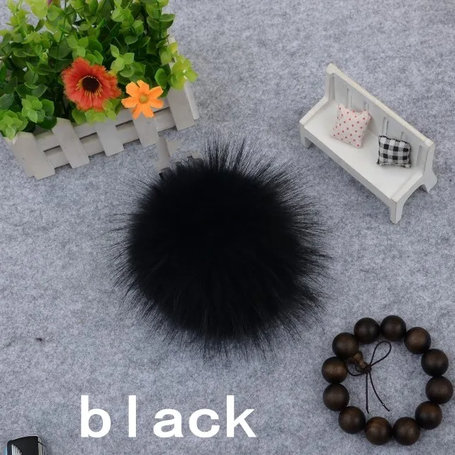5 шт./лот DIY 13-14 см помпоны из меха енота и лисы меховые шарики для вязаных шапка, кепка, бини и шарф помпоны из натурального меха - Цвет: black
