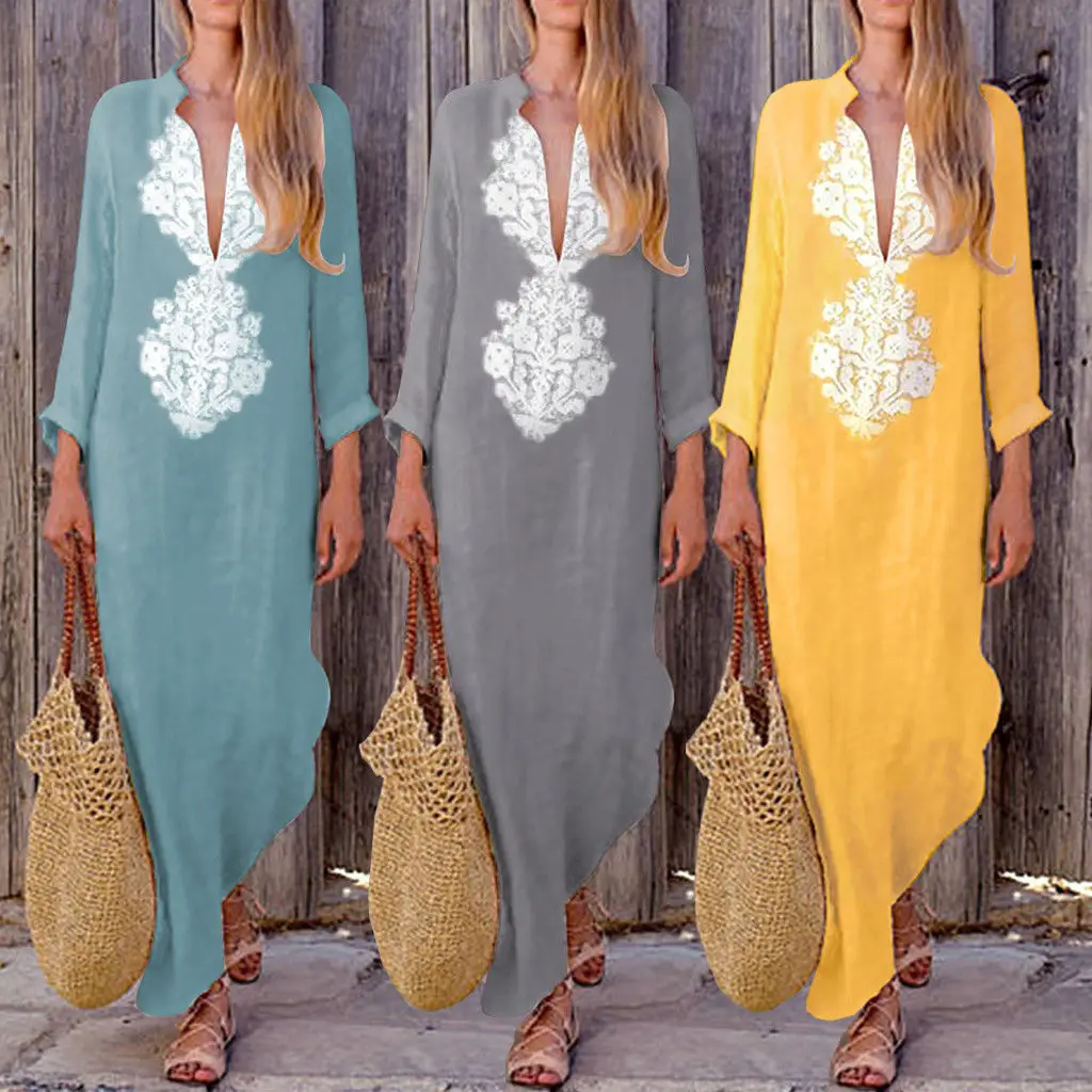 

2018 Summer New Style Fashion Casual Women Boho Long Dress Summer Beach Cocktail Party Floral Sundress
