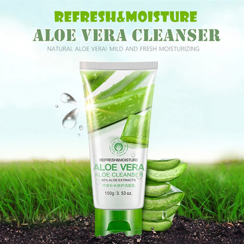 BIOAQUA 100g Aloe Vera Facial Cleanser Rich Foaming Moisturizing Hydrating Whitening Shrink Pores Essence Face Cleansing Care 2