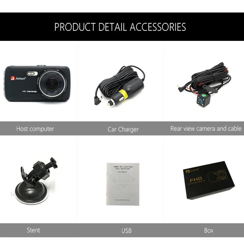 Junsun H7 Car DVR Camera Dual Lens IPS 4.0\