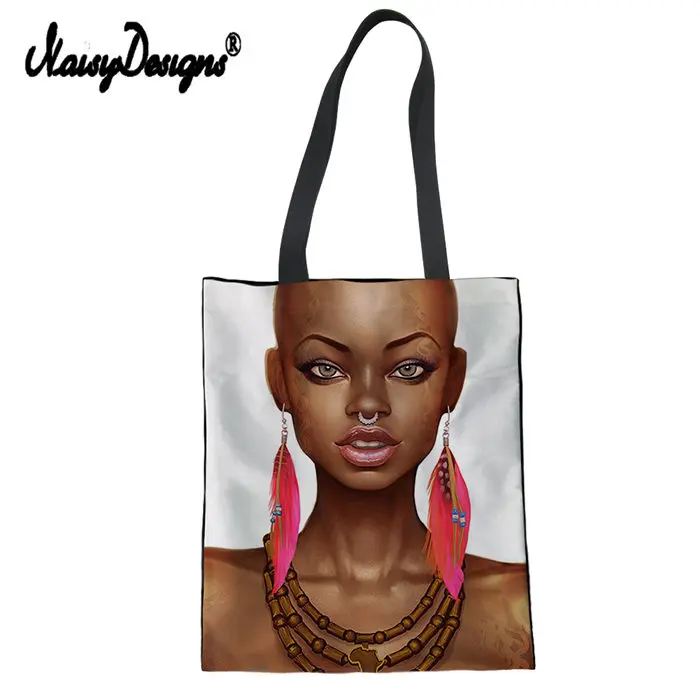 Бесшумные дизайнерские льняные холщовые женские сумки-тоут Bolsas Tela Eco Shoulder Shop Art Afro Lady с принтом женские пляжные хлопковые сумки на заказ Роскошные - Цвет: LMJJ0047Z22