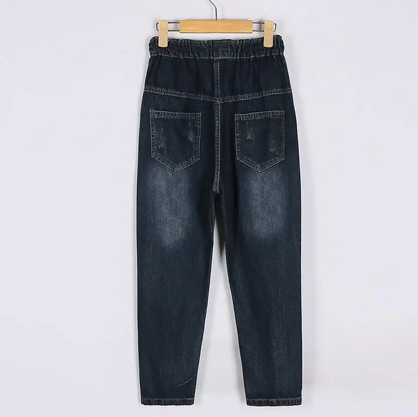 2XL-6XL плюс размер Новая высококачественная печать на заказ хлопковые джинсы женский эластичный пояс брюки Широкие брюки wj373