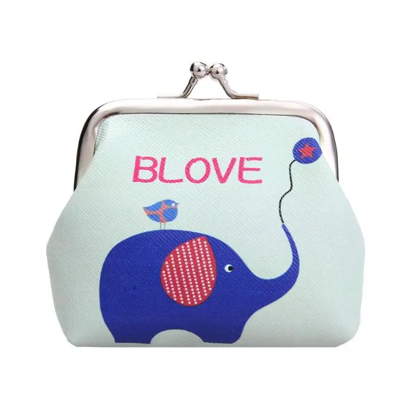 

Cute Elephant Print Women Mini Coin Purse PU Clip Card Holder Case Clutch Wallet Clutch Coin Pocket Card Holder Money Bag