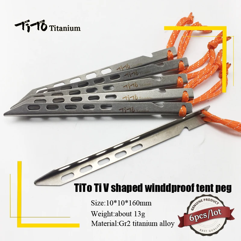 Тито 6 шт. titanium колу V Форма титановый шип ветрозащитный Открытый Отдых titanium палатка ногтей аксессуары titanium палатка ставка - изображение
