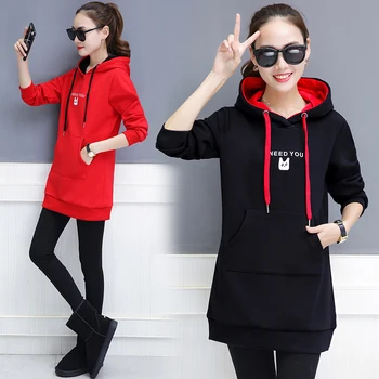 

Oversized Sale Autumn Women Casual Long Hoodies Sweatshirt Coat Pockets Slim Outerwear Hooded Jacket Plus Size Tops