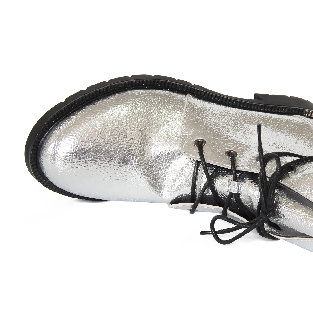 XAXBXC/ г., осенне-зимние полусапожки в стиле ретро из искусственной кожи серебристого цвета с перекрестной шнуровкой теплые женские ботинки повседневная женская обувь ручной работы
