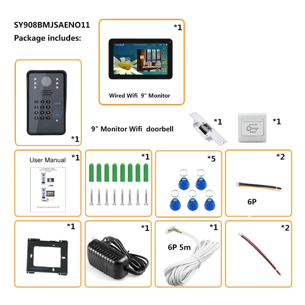 MAOTEWANG 9 дюймов проводной/Беспроводной Wi-Fi RFID пароль видео дверь домофон Системы с электрическим замком удара