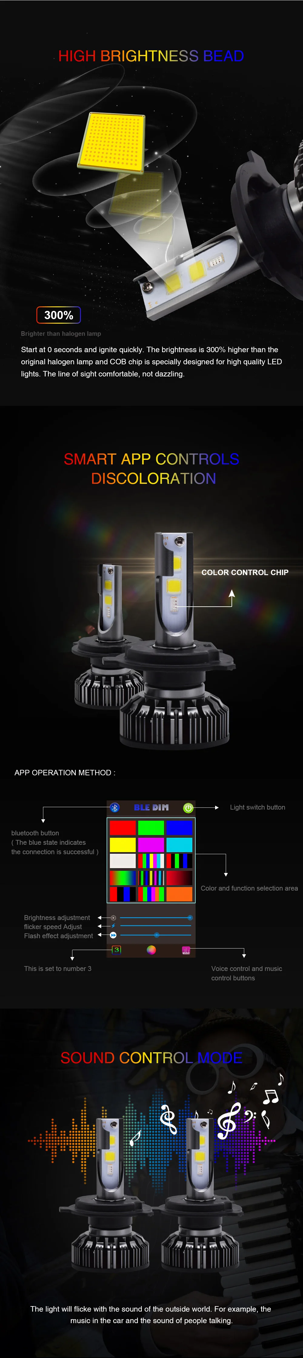 EURS(TM) светодиодный автомобильный головной светильник s RGB светильник Bluetooth управление H1 H3 H4 H7 H11 Автомобильная противотуманная фара 880 9005 9006 COB Высокая яркость 20W