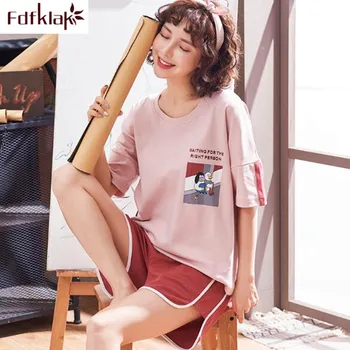 

Fdfklak Cotton pajamas set summer short sleeve pyjamas women sleepwear home clothes lounge cute girl's nightwear pijamas mujer