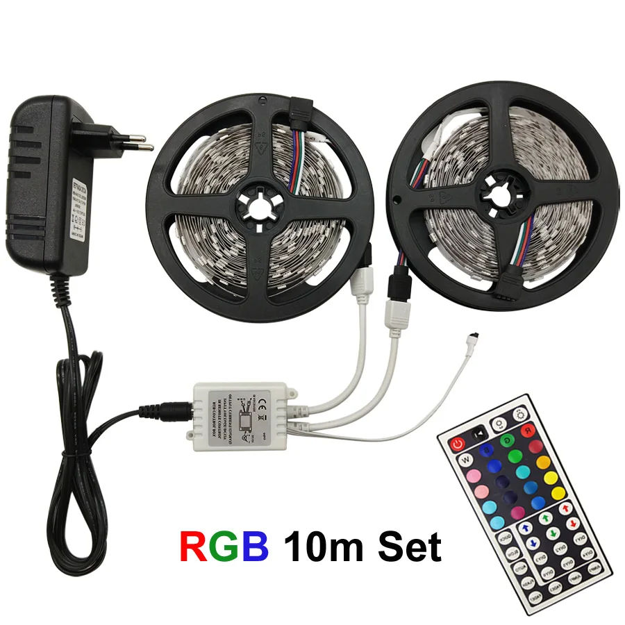 Светодиодная лента светильник SMD 5050 RGB лента Диодная лента RGB 5050 DC 12 В 5 м 10 м гибкая лента полный набор DIY контроллер и адаптер