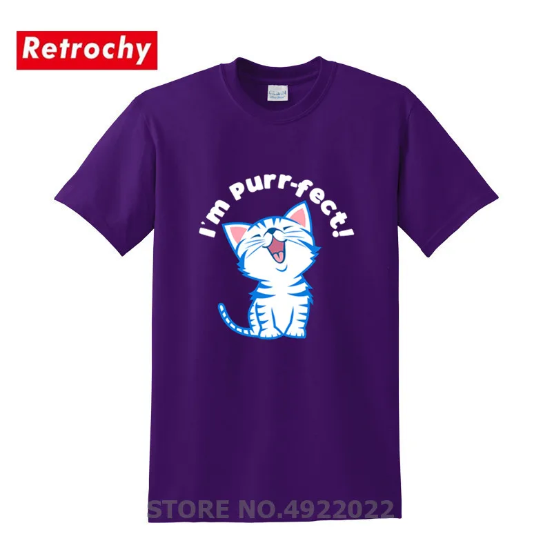 Футболка с котенком в стиле Geek Забавные футболки принтом I'm Purr-fect cat мужская