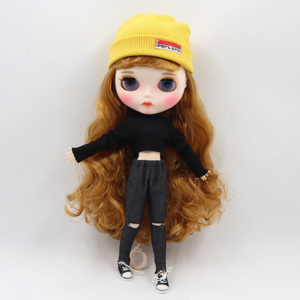 Одежда для 1/6 Blyth doll красивая черная рубашка и штаны костюм с желтой вязаной шляпой подарок для девочки ледяной BJD игрушка