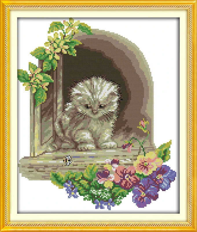 

Kitten in the window , counted printed on fabric DMC 14CT 11CT Cross Stitch kits,embroidery needlework Sets, Home Decor