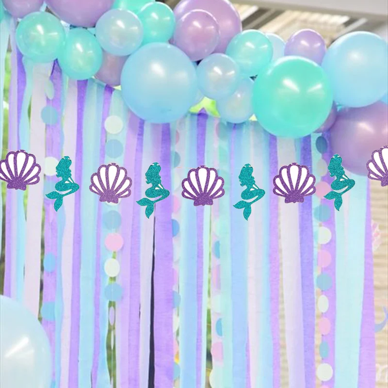 Русалка баннер с блестками русалка День Рождения украшения фиолетовый ракушка гирлянда баннер океан девушка под морем вечерние украшения
