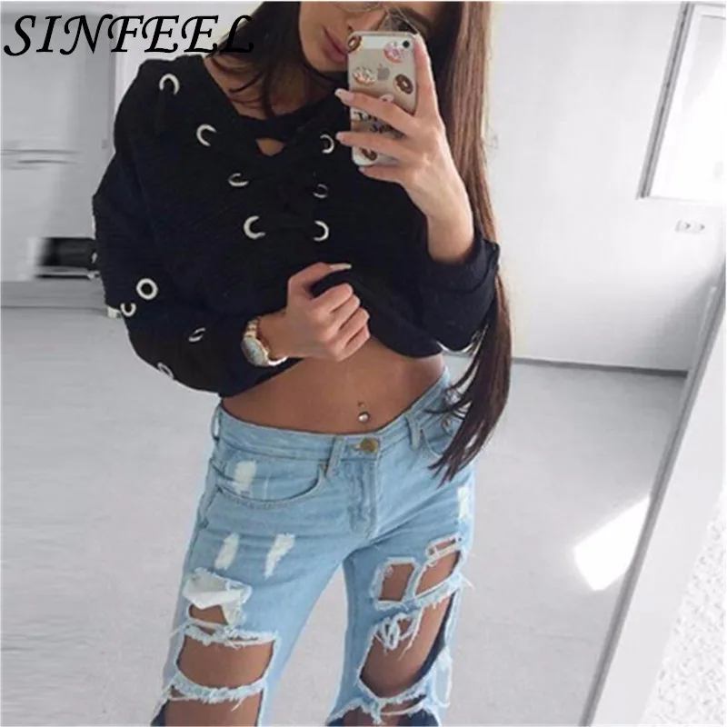

SINFEEL Tracksuit Women Sexy Harajuku Hoodies Short Pullover Jumper Long Sleeve Crop Tops Bandage Sweatshirts clothes sudadera