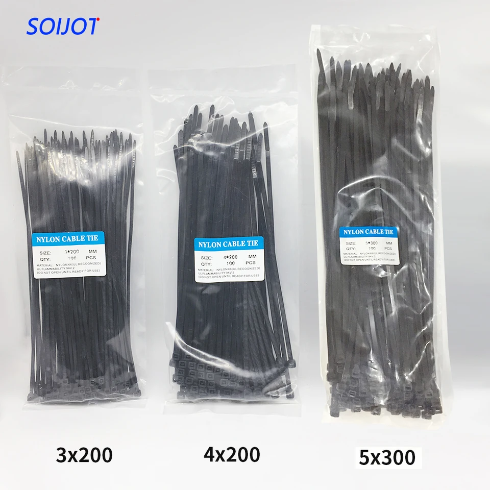 3x200 4x200 5x300 Self Locking Plastic Nylon Wire Cable Zip Ties