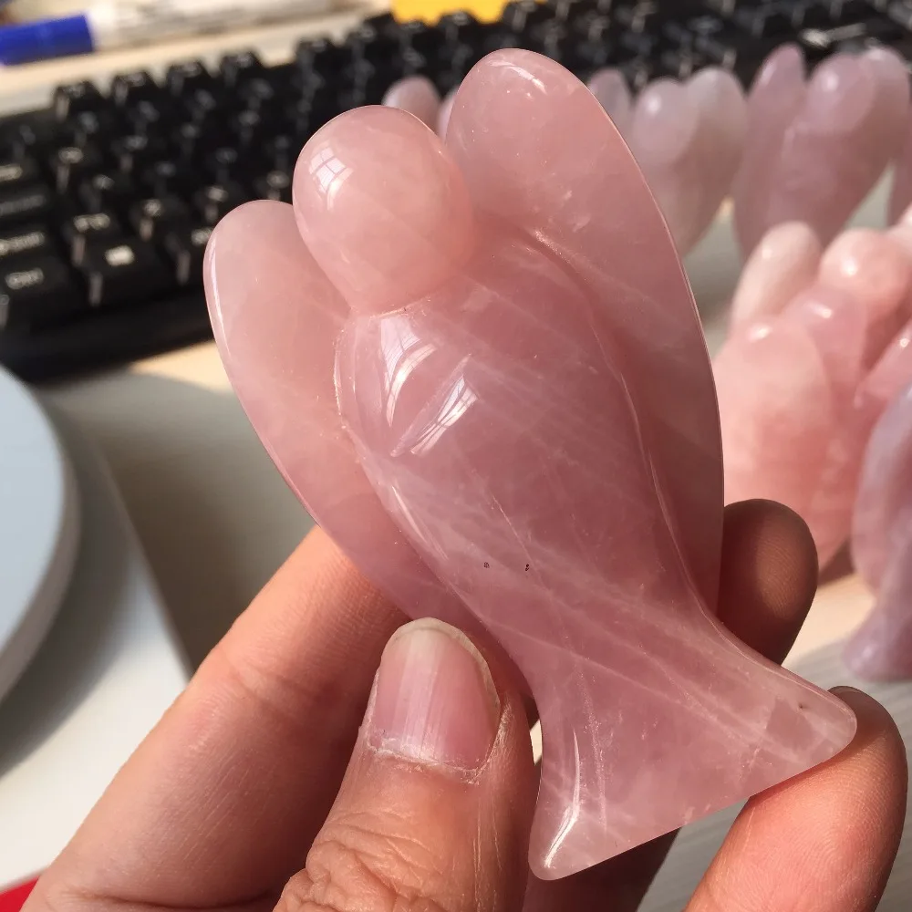 

3 inch Crystal Angel--Hot Natural Carved Rose Crystal Peace Pocket Guardian Angel Figurines Reiki Chakra Healing Crystal Statue