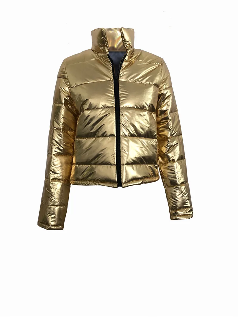 Весенне-осенние женские золотые куртки, Базовая куртка-бомбер с длинным рукавом, пуховое пальто, Повседневная приталенная верхняя одежда на молнии с отложным воротником