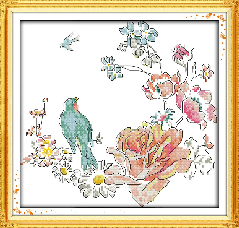 

The bird in roses Printed Canvas DMC Counted Cross Stitch Kits printed Cross-stitch set Embroidery Needlework