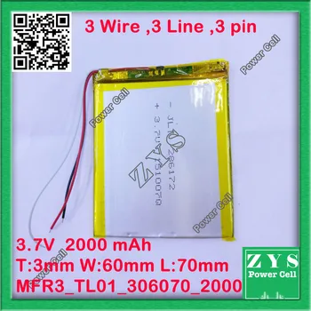 

306070 3.7V 2000mah Lithium polymer Battery with Protection Board For PDA Tablet PCs Digital Products 3x60x70mm 2000 mAh 036070