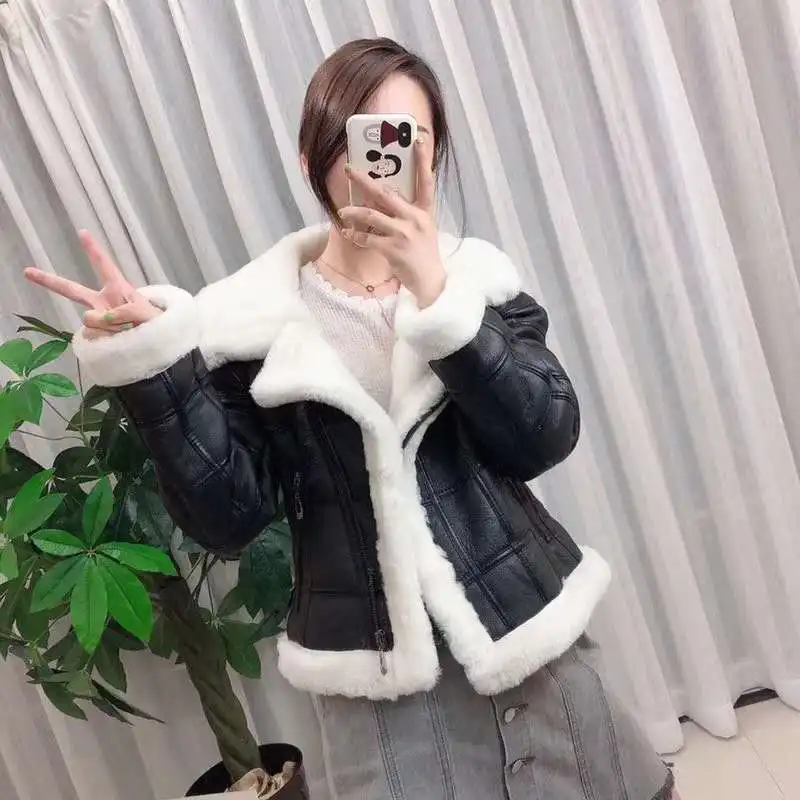 

Abrigo mujer natural real sheep fur coat women clothes 2018 moto & Biker genuine leather jacket Double-faced Fur sheepskin coat