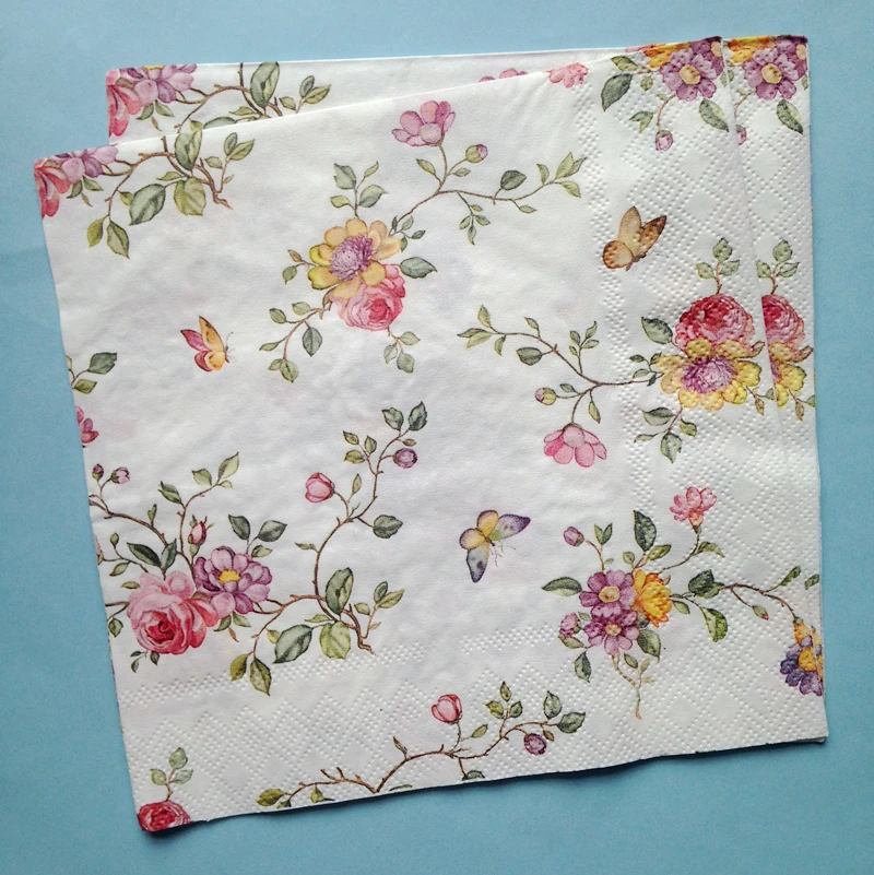 Ланч-бумага napkins-20pcs 33x33 см 2-слойные свежие Сельские Цветочные бумажные салфетки
