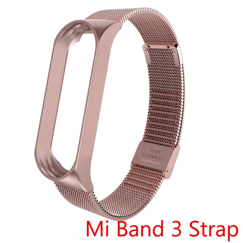 Браслет из нержавеющей стали с металлическим ремешком для Xiaomi Mi Band 3 4 сменный Ремешок для смарт-часов аксессуары для смарт-часов - Цвет: Rose pink Miband 3