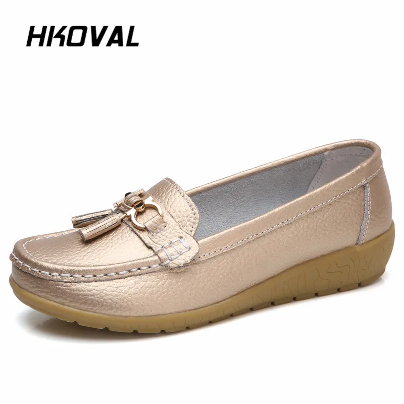 

HKOVAL Women Shoes Sneakers Loafers Casual Genuine Leather Flats Moccasins Spring Autumn Female Ladies Leather Black Footware