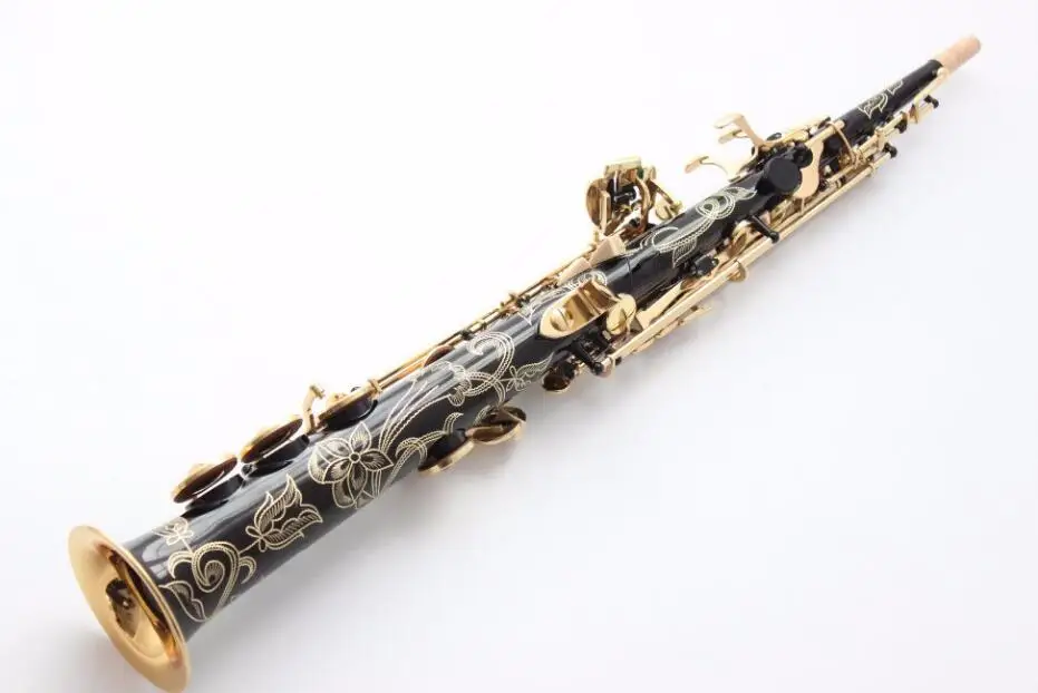 

Customize New Black Nickel Gold Soprano Saxophone Bb Straight Saxofone with neck mouthpiece case