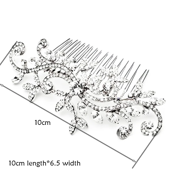 Расческа из прозрачного горного хрусталя с вихревыми листьями, Свадебные аксессуары в винтажном стиле, свадебный гребень для волос, расческа по бокам