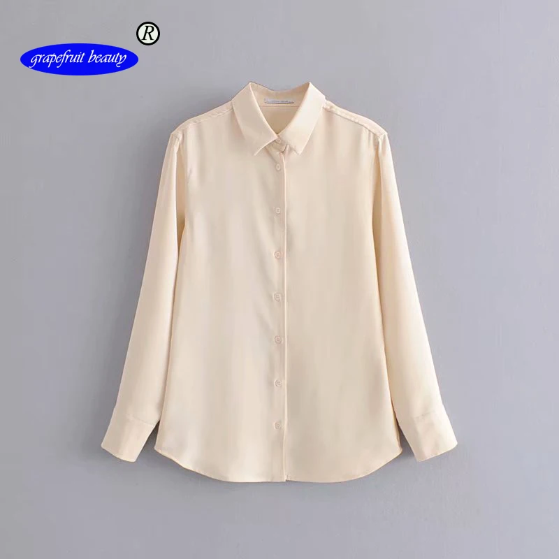 

Grapefruit beauty 2019 Women Casual Long Sleeve Blouse Shirts Color Button Blouse Office Ladies Tops Femme Streetwear Blusas