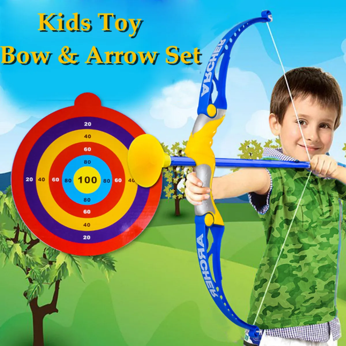 

Kids Toy Bow Arrow Archery Target Aiming Shooting Set Outdoor Garden Fun Game Safe Fun Play with Friend Family Develop Aim Skill