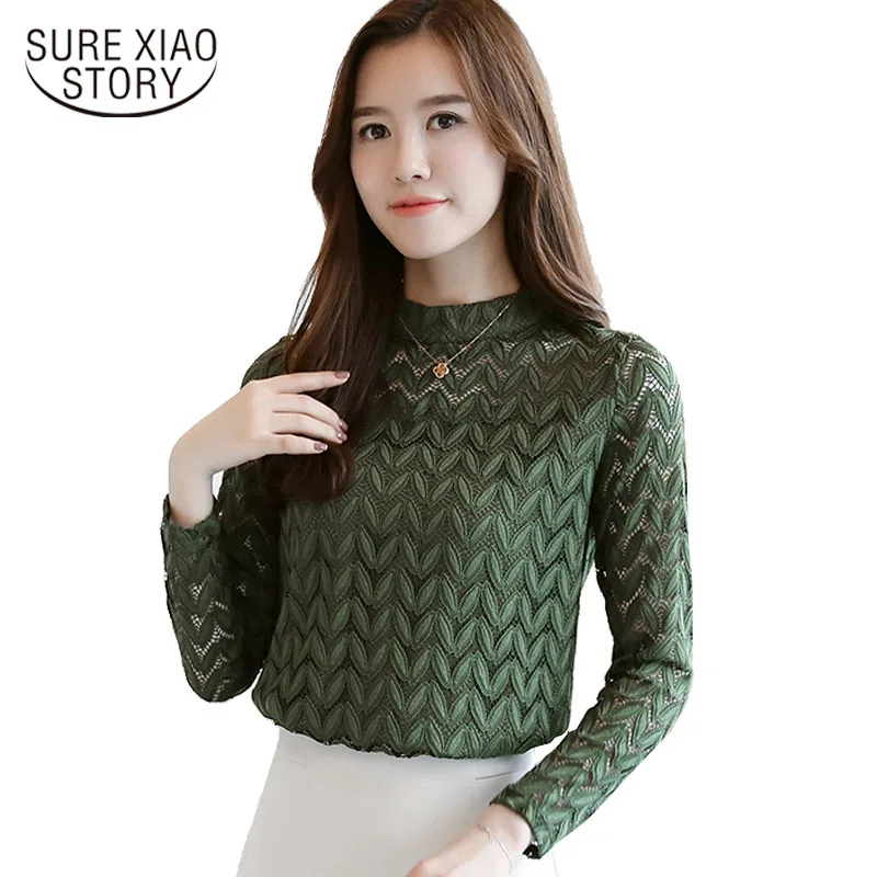 

2019 new autumn Korean long sleeve stand collar lace women blouse fashion solid hollow sweet women blouse top blusas 820G 30