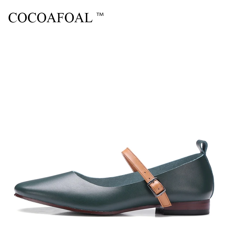 

COCOAFOAL Woman Genuine Leather Mary Janes Spring Autumn Green Beige Plataforma Shoes Buckle Strap Genuine Leather Ballet Flats
