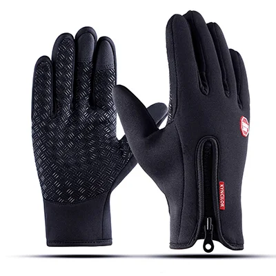 Велосипедные перчатки с сенсорным экраном, зимние, тепловые, ветрозащитные, теплые, полный палец, велосипедные перчатки, противоскользящие, мужские, женские, для улицы, велосипедные перчатки - Цвет: Black