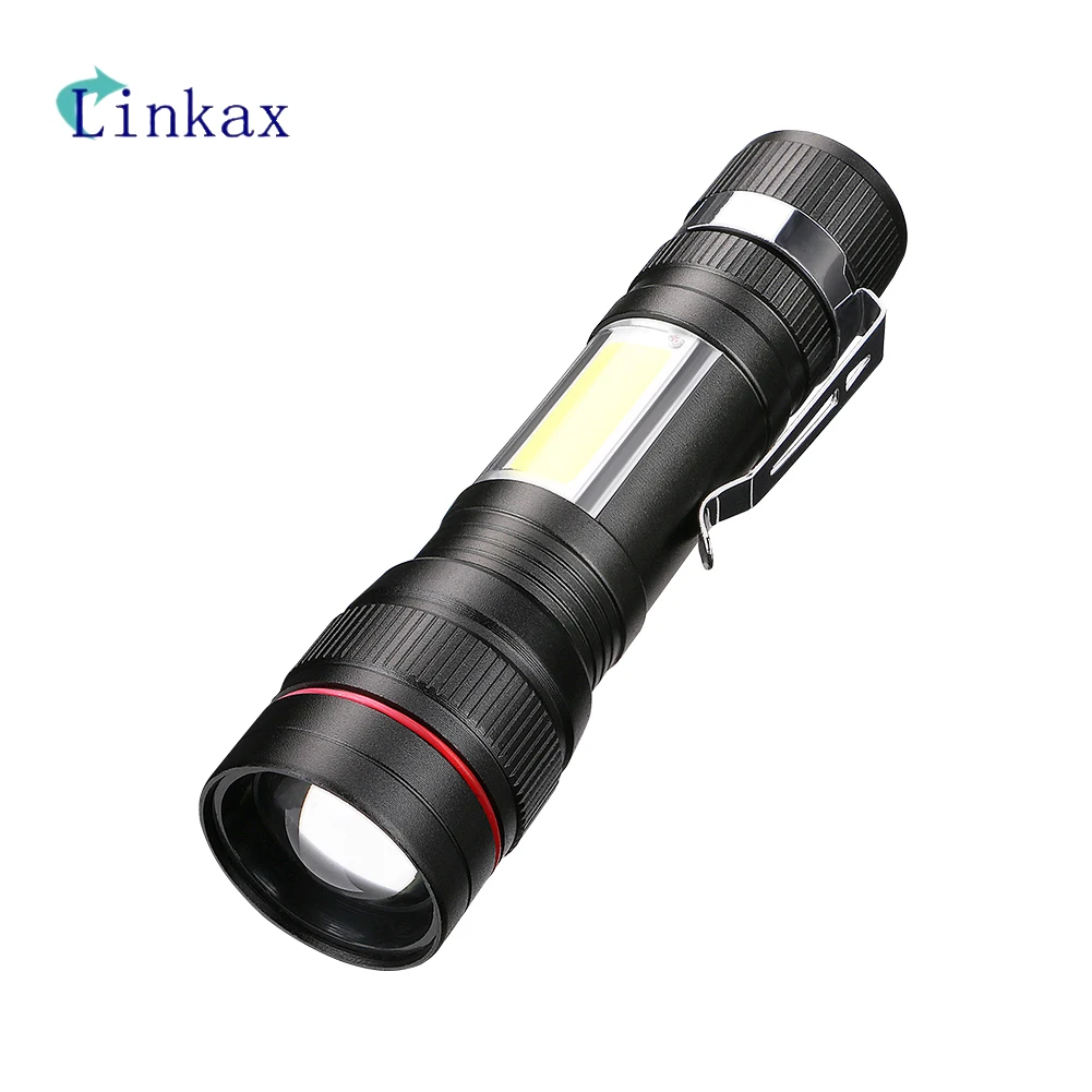 3 Modes LED Flashlight USB Rechargeable Battery Powerful T6 Torch Side COB Light Design with Cable+Storage Case | Освещение