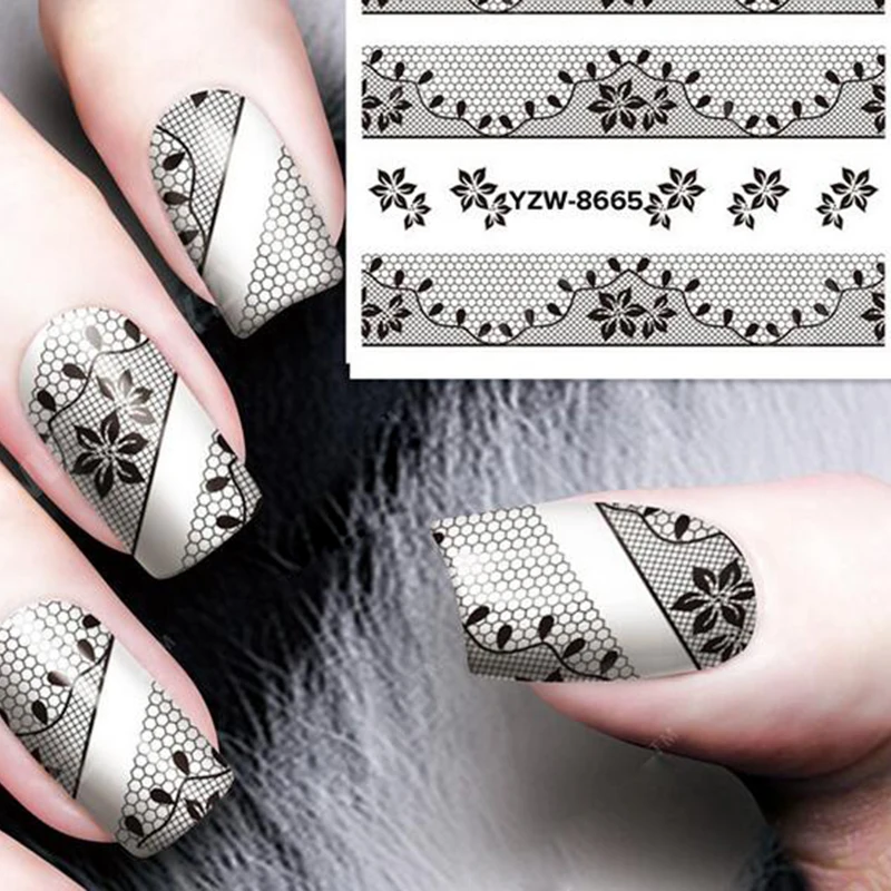 

1 Sheet Water Transfer Nail Art Sticker Decal Foil Adhesive Nails Tips Black&White Designs Nail Decoration Makeup Tools