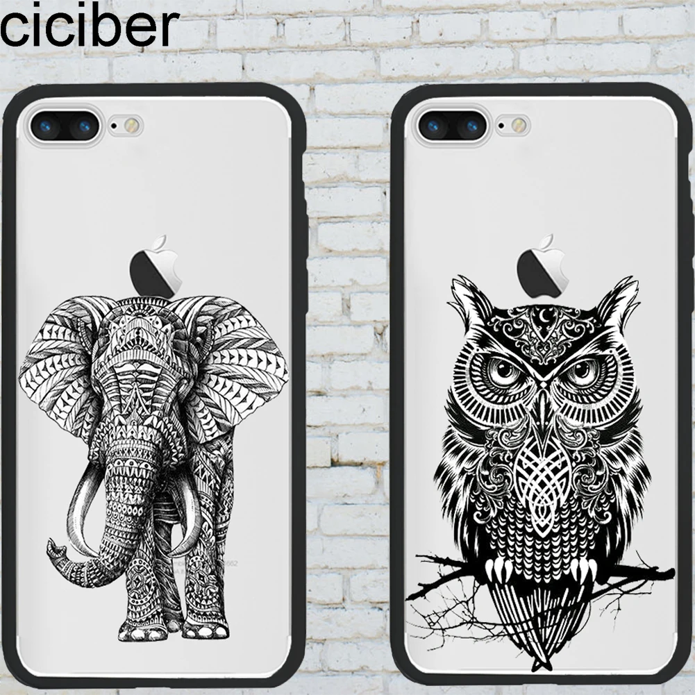

ciciber Phone Cases Animal Elephant Giraffe Owl for Iphone 6 6S 7 8 Plus X Hybrid Silicone Matte Hard PC Phone Back Cover