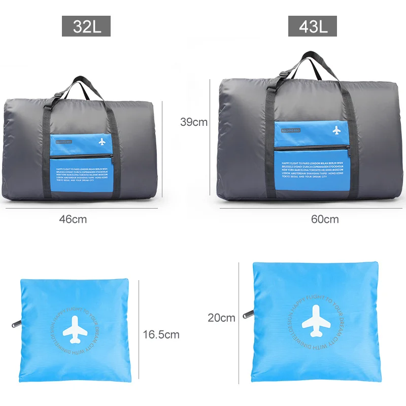 Fashion Waterproof Travel Bag Large Capacity Bag Women Folding Bag Unisex Luggage Travel Handbags Sky Blue
