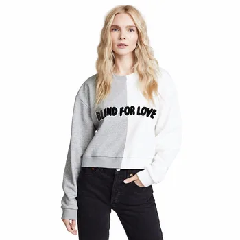 

HDY Haoduoyi Women Casual Stitching Letter Sweatshirt Terry Cloth Long Sleeve Round Neck Short Ribbed Edging Pullover Wholesale