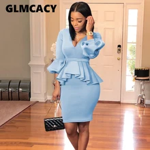 Женский комплект из 2 предметов, элегантное, с рюшами, на молнии с баской Винтаж повседневная одежда для работы в офисе, Бизнес вечерние бодикон, облегающее платье футляр